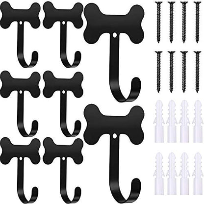 Hotop 8 Pieces Dog Bone Shaped Wall Hook Stainless Steel Leash Mounted Hanger Hooks with Nail for Coat, Key, Entryway, Hallway, Kitchen, Office Decoration(Black)