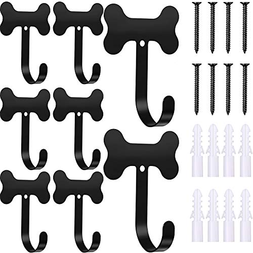Hotop 8 Pieces Dog Bone Shaped Wall Hook Stainless Steel Leash Mounted Hanger Hooks with Nail for Coat, Key, Entryway, Hallway, Kitchen, Office Decoration(Black)
