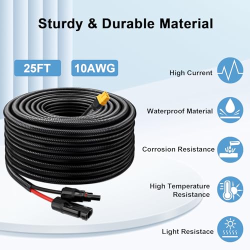 MOOKEERF Solar to XT60 Cable 10AWG 25FT Solar Connector to XT60 Adapter Cable for Solar Panel to Battery RV Portable Power Station Solar Generator - 25 Foot - size: 25FT