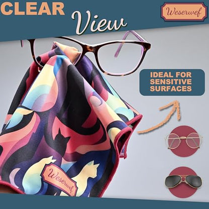 WESERWEF Design Microfiber Glasses Cleaning Cloth – Premium Cleaning Cloth for Eyeglasses, Screens, Tablets, Cameras & Lenses, 12" x 12", Ultra-Soft & Scratch-Free (Cats) - color: cats