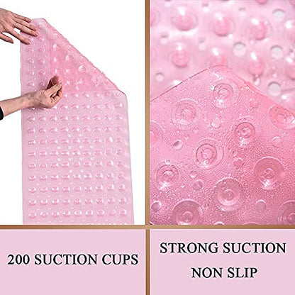 Sheepping Baby Bath Mat for Tub Non Slip Extra Long Cover Bathtub Mat for Toddler Kids 40 X 16 Inch - Eco Friendly Infant Bath Tub Mat with 200 Big Suction Cups,Machine Washable Shower Mat - color: Pink