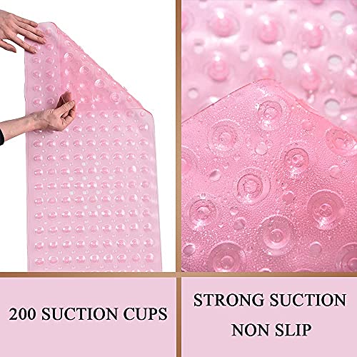 Sheepping Baby Bath Mat for Tub Non Slip Extra Long Cover Bathtub Mat for Toddler Kids 40 X 16 Inch - Eco Friendly Infant Bath Tub Mat with 200 Big Suction Cups,Machine Washable Shower Mat - color: Pink