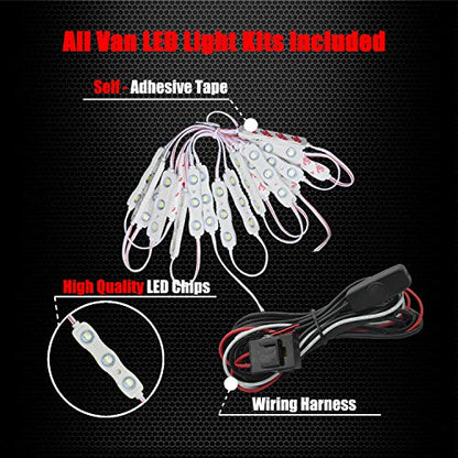Ampper 12V 60 LEDs Interior Van Light Kits, LED Ceiling Lights with Simplified Harness Switch Fuse for Van RV Boats Caravans Trailers and More (20 Modules, White) - size: 60 LEDs