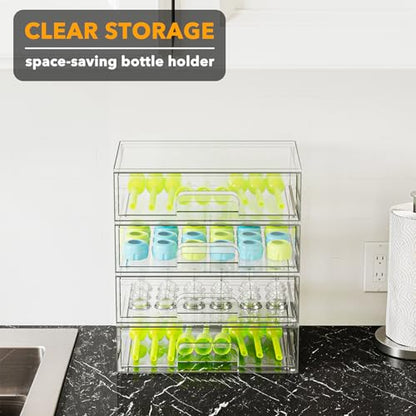 SpaceAid Bottle Storage Organizer Baby - Acrylic Bottles Station Organizer Container, Stackable Clear Drawers for Countertop, Vanity, Bathroom, Cabinet, Pantry Organization, 4 Pack, 4L, 13.7"H - size: 13.7"H, 4 Pack, 4L