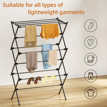Drying Rack Clothing, 3-Tier Clothes Drying Rack Foldable, Antirust Laundry Drying Rack Collapsible Use for Indoor & Outdoor, 11.8" D x 34.6" W x 35.4" H, Black - color: Black