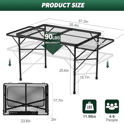 WildFinder Folding Table with 2 Wing Panels, 3x2 FT Camping Table with Mesh Desktop,Height Adjustable Folding Grill Table with Mesh Bag,Portable Outdoor Table for Picnic,Camping,BBQ,Beach(Black) - size: 3x2FT with 2 Panels