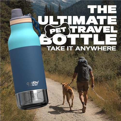 Asobu Buddy Bottle a Stainless Steel Insulated Water Bottle for with Removable Dog Water Bowl and Dog Food and Treat Storage Bowl (Pastel Green, 34 Oz) - color: Pastel Blue