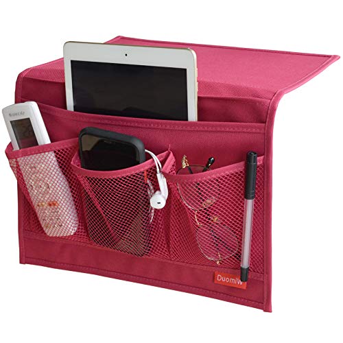 Bedside Storage Organizer, Bedside Caddy, Table Cabinet Storage Organizer, TV Remote Control, Phones, Magazines, Tablets, Accessories (Red) - color: Red