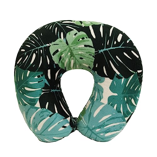 Wolf Essentials Adult Cozy Soft Microfiber Neck Pillow for Travel – Compact, Machine Washable - Perfect for Airplane, Car, or Home Use - Filled and Finished in the USA – Monstera Leaf - color: Monstera Leaf, size: Adult (Pack of 1)