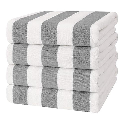 Cotton Paradise, Cabana Stripe Beach Towels 4 Packed, 30x60 inches Extra Large Pool Towels, Soft Absorbent Quick Dry, Light Gray - color: Light Gray