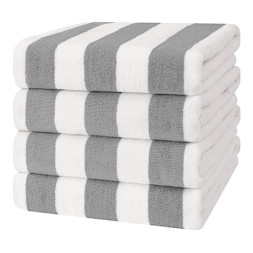 Cotton Paradise, Cabana Stripe Beach Towels 4 Packed, 30x60 inches Extra Large Pool Towels, Soft Absorbent Quick Dry, Light Gray - color: Light Gray