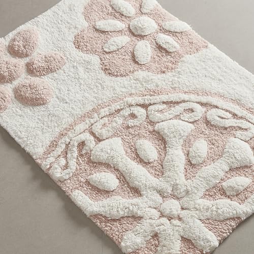 Madison Park Casablanca 100% Cotton Tufted Bathroom Rugs Luxurious Plush Medallion Floral Pattern Bath Mat Absorbent, Quick Dry, Spa Design Shower Room Décor, Rectangle 20" x 30", Pink - color: Pink, size: 1'8" x 2'6" (Rectangular)