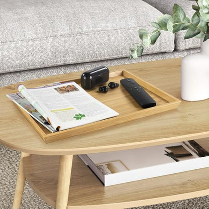 BFTOU 2pcs Rectangular Bamboo Serving Tray for Eating Drinks Storage Snacks TV Breakfast Coffee Parties Bathroom(13.8"x 10.2"x 0.8")