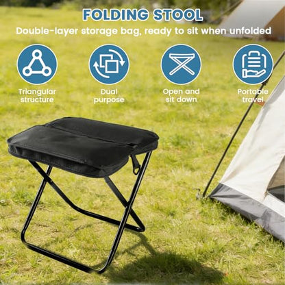 Portable Folding Stool 2-in-1 Camping Chair with Sling Bag Lightweight 12inch 264lbs Load Collapsible Stool Seat for Adults Outdoor Camping Fishing Hiking BBQ Travel Rest（Black） - color: Black