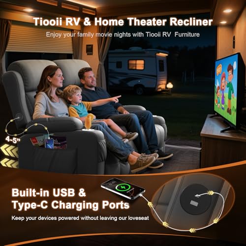 RV Loveseat Recliner Sofa, Reclining Loveseats Couch for RV Furniture, Home Theater Seating with Massage, USB, Insert Pockets, Cup Holders, 150° Wall Hugger RV Recliners Sleeper Sofa - color: Dark Gray, size: Loveseat-G1