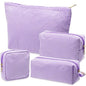 Sanwuta 4 Pcs Seersucker Pouch Cosmetic Bag Set Seersucker Makeup Bag Women Stripe Large Travel Toiletry Organizer Aesthetic Preppy Storage for Embroidery Women Bridesmaid Gifts(Purple) - color: Purple