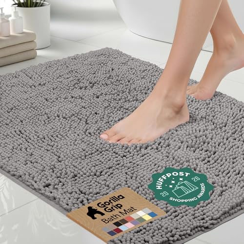 GORILLA GRIP Bath Rug Mat 70x24, Thick Soft Absorbent Chenille, Quick Dry Microfiber Mats, Rubber Backing Washable Shower Floor Rugs, Bathmat Runner, US Designed Bathroom Home Decor Accessories Grey - color: Grey, size: 70" X 24"