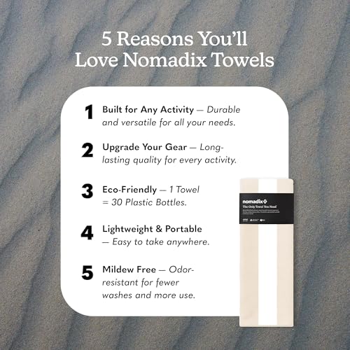 Nomadix Original Towel - Perfect for Beach, Pool, Travel, Camping, Yoga - Made with Recycled Materials - Super Absorbent - Sand Resistant - Cabana Stripe Beige - 72.5x30 - color: Cabana Stripe Beige