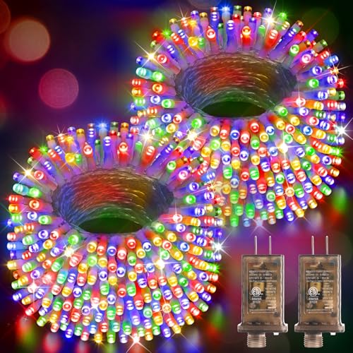 Hezbjiti 2 Pack 1000 LED 403 FT Christmas String Lights Outdoor, 8 Lighting Modes IP44 Waterproof Fairy Lights with Timer and Dimmable Function for Party Tree Decorations (Multicolor, Clear Wire) - color: Multicolor, size: 1000LED 403FT Clear Wire (2 PACK