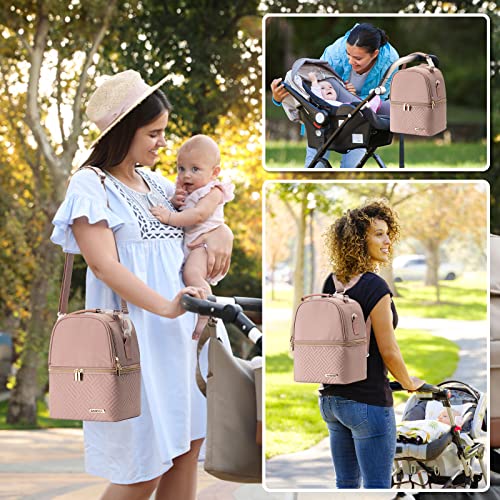 Breastmilk Cooler Bag with Ice Pack Fits 6 Baby Bottles up to 9 Ounce, Breast Milk Pump Cooler Bag with Shoulder Strap for Nursing Mom Daycare, Work, Travel- Pink - color: Pink
