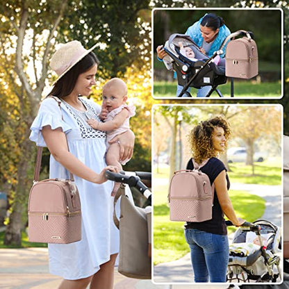 Breastmilk Cooler Bag with Ice Pack Fits 6 Baby Bottles up to 9 Ounce, Breast Milk Pump Cooler Bag with Shoulder Strap for Nursing Mom Daycare, Work, Travel- Pink - color: Pink