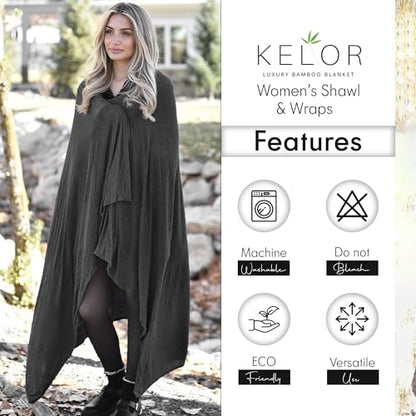 K E L O R Luxury Cooling Travel Blanket - Stretchy, Lightweight Soft & Breathable Shawl Wraps for Women - color: Grounded Gray, size: Single-Sided
