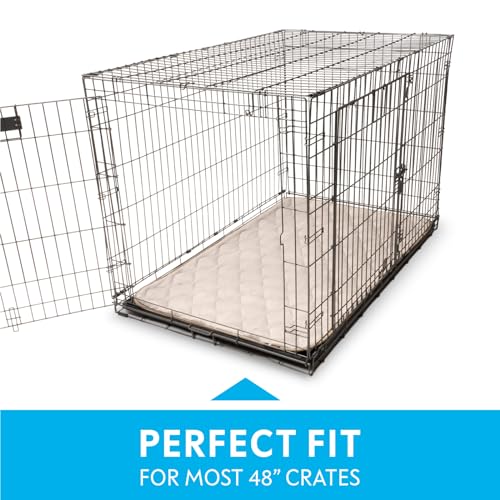 Paw Inspired Washable Padded Crate Mats for Dogs | 47” x 29” Pad, Fits 48-inch Kennels | Leakproof, Waterproof Bottom, Plush Pet Beds (Tan) - color: Tan, size: 48 Inch