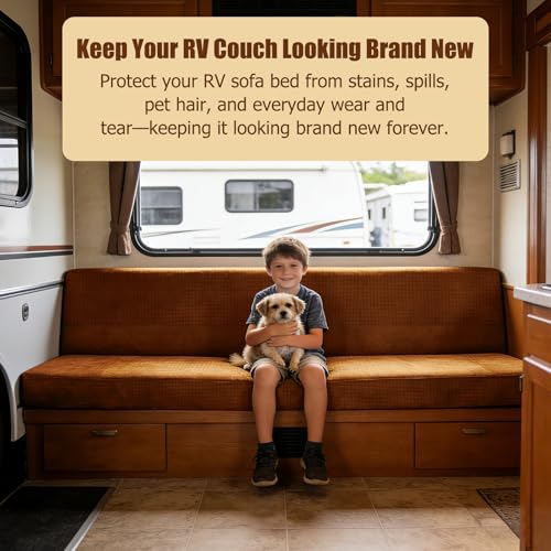 2 Piece RV Couch Covers for Sofa Bed, Stretch Elastic Camper Slipcover for RV Jackknife Sofa Bed, Washable Anti-Slip Furniture Protector, Pet Friendly & Wrinkle Free (Brown) - color: Brown