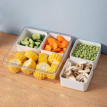 3Pack Snackle Box Divided Veggie Serving Tray with Lid Salad Keeper with 4 Removable Boxes Stackable Refrigerator Organizer Bins Produce Saver for Meal Prep Fruit Vegetable Lunch Meat - size: 3 Pack