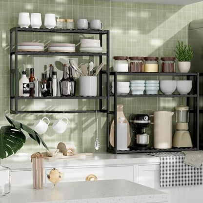 PPN Extra Large Towel Rack Bathroom Storage Shelves Over The Toilet with Towel Bar 100% Bamboo Adjustable Height Floating Shelf Wall Shower Shelf for Small Space Bathroom Kitchen Multi Usage - color: Black Extra Large