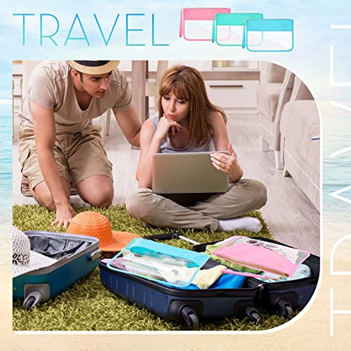 Sanwuta 3 Pcs Sunscreen Bag Clear Flat Zipper Pouch, Summer PVC Waterproof Zipper Makeup Bag, Chenille Letter Snack Travel Cosmetic Tote Pouch Set for Beach Women Teacher Gifts(Pink, Green, Blue) - color: Pink, Green, Blue