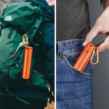 Airtight Stash Jar, Durable Smell Proof Aluminum Container, Portable Dual-Opening Storage Tube with Carabiner for Herbs, Spices, Valuables - Orange