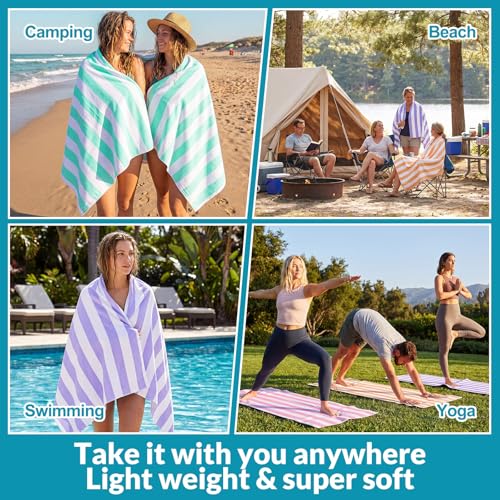 Frienda 4 Pack Microfiber Oversized Lightweight Beach Towel 71x32 in for Women Men Microfiber Quick Dry Sand Free Ocean Coastal Towels for Beach Pool Travel (Pastel Stripe) - style: Pastel Stripes Beach Towels