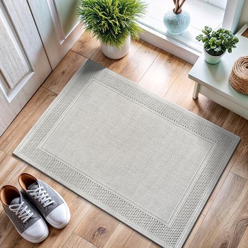 CAMILSON Easy Jute Rug 2x3, Indoor Outdoor Off-White Color Fiber Area Rugs for Entry, Living Room and Kitchen Rug, Bordered Boho Woven Design, Easy-Cleaning, Washable Outside Carpet (2 x 3) - color: Bordered/Bone-black, size: 2' x 3' (Rectangular)