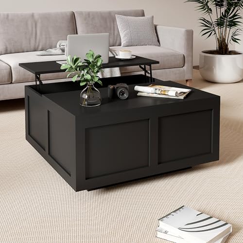 HedoAjim Lift Top Coffee Table with Storage, 31.5" Square Black Coffee Table with Large Hidden Storage, Wood Living Room Table Center Table for Living Room Dining Reception Room - color: Black