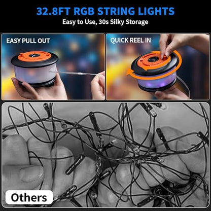 2pcs Camping String Lights,2 in 1 Upgraded 32.8FT Rechargeable Tent Lights String with 19 Lighting Modes,Quick Storage camping lights，Portable LED Lamp for Bedroom Yard Decor Christmas (Black&Orange) - style: Orange&Black(2 Pack)