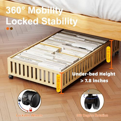 Bamboo Under Bed Storage Containers with Wheels, 40L UnderBed Drawers with Dust Bag, Breathable Under Bed Shoe Storage, Rolling UnderBed Clothes Storage, 1Pack - size: 24.02"L ×16.54"W, style: 1Pack