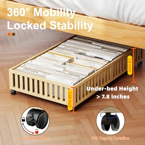 Bamboo Under Bed Storage Containers with Wheels, 40L UnderBed Drawers with Dust Bag, Breathable Under Bed Shoe Storage, Rolling UnderBed Clothes Storage, 2Pack - size: 24.02"L ×16.54"W, style: 2Pack