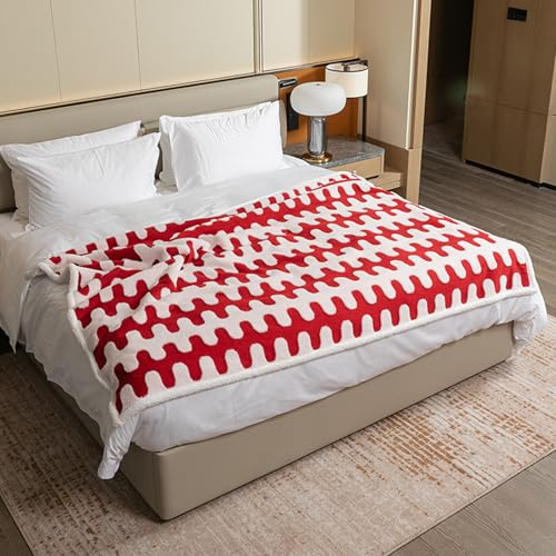 Waterproof 85x85in Pet Blanket Red Stylish Jacquard Sharpa Fleece Dog Blankets for King Size Bed Couch Sofa Covers Furniture Protection Washable Reversible Covers (Red Wave,XXL) - color: Red Wave, size: XXL-216*216cm(85*85in)