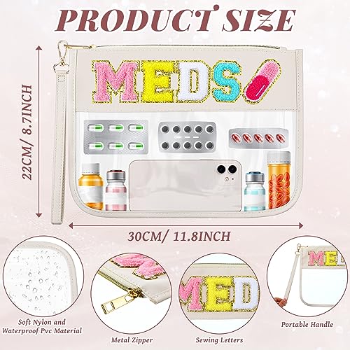 Silkfly Chenille Letter Medicine Meds Medical Bag Makeup First Aid Bag for Travel Preppy PVC Nylon Emergency Patch Cosmetic Toiletry Storage Pouch Waterproof with Handle Zipper for Women(Pretty) - style: Pretty
