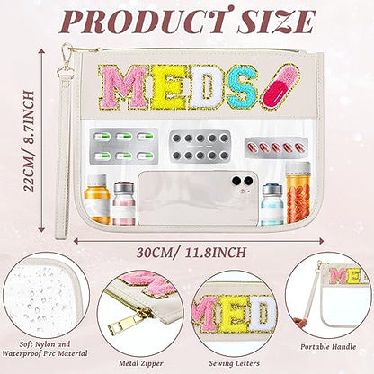 Silkfly Chenille Letter Medicine Meds Medical Bag Makeup First Aid Bag for Travel Preppy PVC Nylon Emergency Patch Cosmetic Toiletry Storage Pouch Waterproof with Handle Zipper for Women(Pretty) - style: Pretty