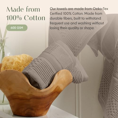 Springtree Home 100% Cotton Bathroom Towel Set | 6 Piece Set - Brown Bath Towels | Geometric Textured Design | Absorbent & Quick-Dry | Oeko-TEX® Standard 100 Cotton | Myla Collection - Cobblestone - color: Cobblestone, size: 6 Piece Set
