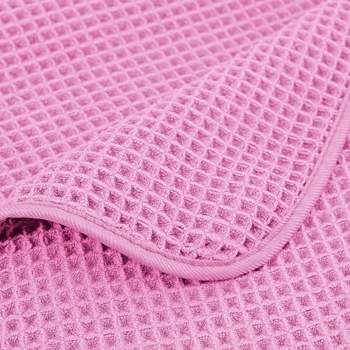 POLYTE 430 GSM Microfiber Quick Dry Lint Free Oversize Bath Towel Set, 6 Piece (Waffle Weave) - color: Pink