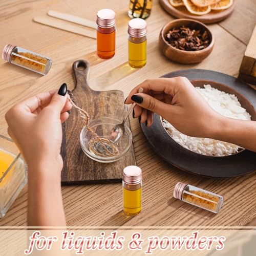 Didaey 100 Pcs Small Clear Vials Spice Mini Jars with Lids Mini Glass Bottles with Screw Aluminum Metal Caps Tiny Jars Sample Containers for Powder Cream Cosmetic Jewelry Wedding (10 ml,Rose Gold) - color: Rose Gold, size: 10 ml