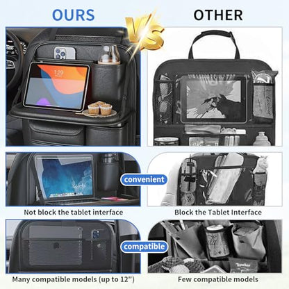 Car Backseat Organizer with Foldable Table Tray,Hanging Storage Bag with Touch Screen Phone Holder,Premium PU Leather Material,Compatible with Most Vehicles,Inner Car Accessories - size: Short
