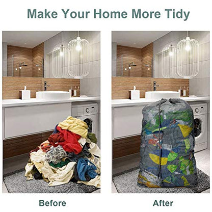 Dalykate Mesh Laundry Bags, 24" x 36", Heavy Duty with Reinforced Handles, Foldable & Portable, Drawstring Closure, 3-Pack Mixed Colors - color: Grey, White, Black