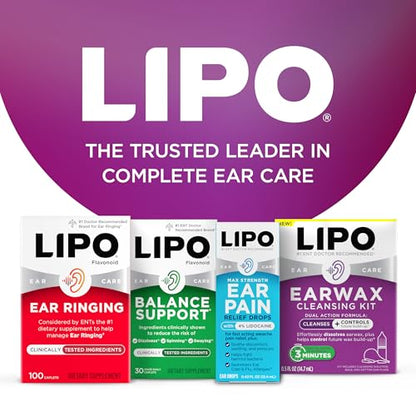 LIPO Earwax Removal Kit - Ear Wax Removal Drops with Bulb Syringe & Ear Plugs - Ear Cleaning Kit for Clogged Ears - Peroxide-Free, Gentle Ear Care for Daily Ear Hygiene & Wax Build-Up Removal
