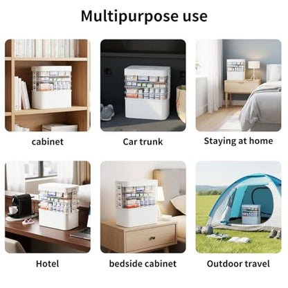 FOCHIER F 5-Tier Medicine Box Organizer Storage with Removable 6-Compartments Pill Organizer, Portable Medicine Container with Plastic Handle,First Aid Box Empty for Cabinet/Home/Travel