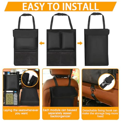 BESULEN Car Trunk Organizer, Hanging Cargo Bag with Large Pockets, Zippers Detachable Seat Back Storage with Lids, Equipped with Elastic Net, Foldable Space Saving Expert for Car, SUV, Van (Gray)
