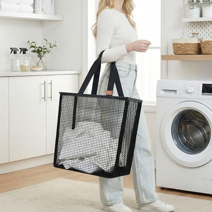 STORAGE MANIAC Collapsible Laundry Basket, 16.9 Gal. Large Pop-up Laundry Hamper with Long Carry Handles, Space-Saving Foldable Clothes Hamper with Bottom Elastic Band, Travel Laundry Bags, Mesh Black - color: Mesh Black